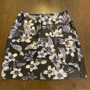 Zara Black Floral Black Faux Leather Peplum Skirt Size Extra Small